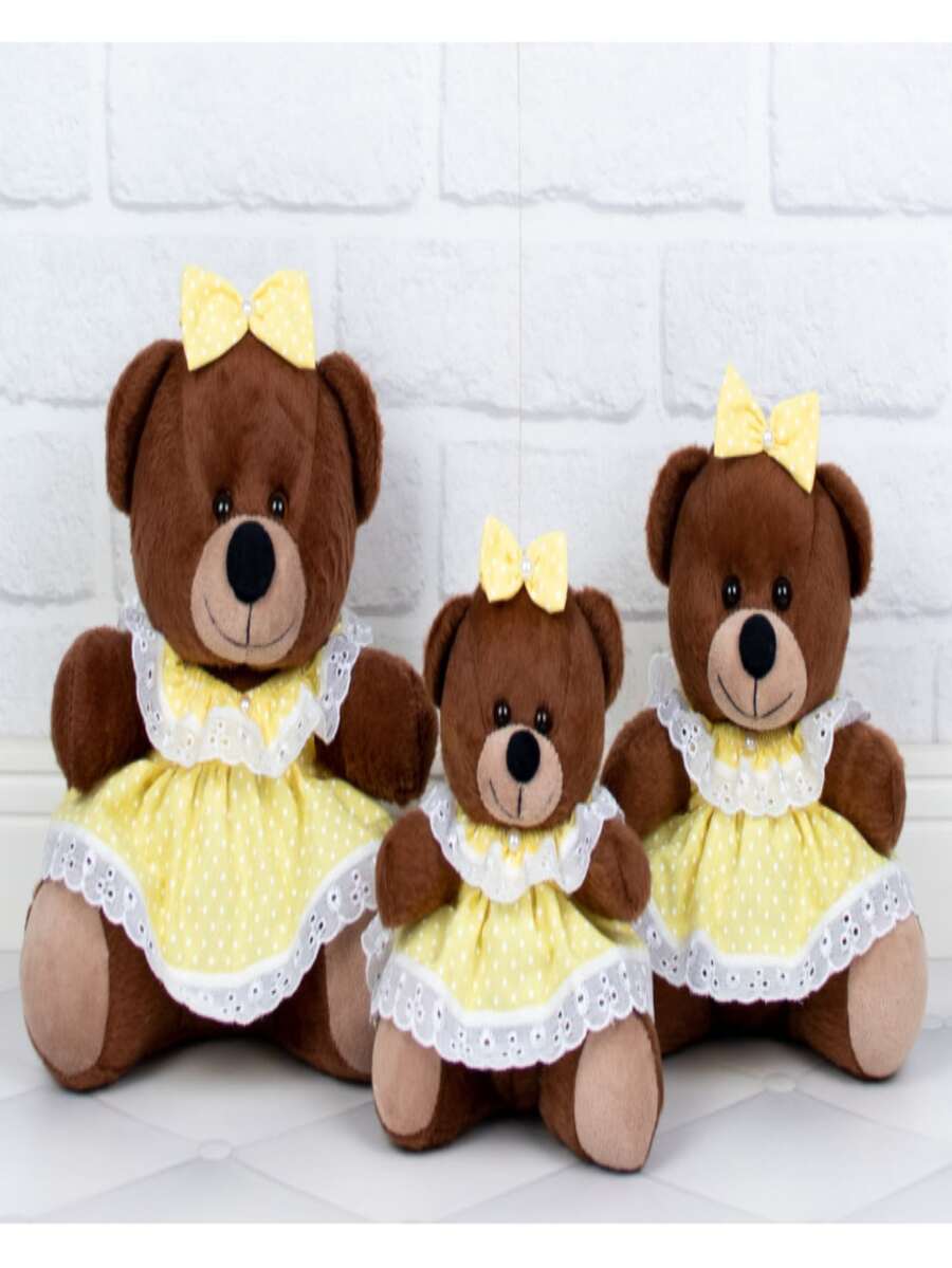 Largest Trio Of Bears Brown Plush Baby Dress - 18/22/26 - 黃色圓點 - 查看 1