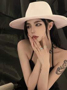 1pc Fedora Hat, Unisex Elegant Wide Brim Dome Top Gentleman English Style Hat, Versatile For Casual Wear, Costume Or Performance - A - View 4