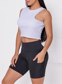 Shorts Legging Feminino Curto Cintura Alta Com Bolso Lateral Academia Fitness