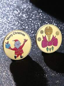 Christmas Decoration 1pc Santa Claus Commemorative Coin, Metal Embossed Medallion, Thanksgiving/Christmas Gift - Multicolor - View 2