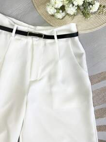 XINRON Tailored Shorts Women's Bermuda Shorts With Belt With Zip Bag And Button - 白色 - 查看 2