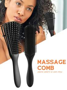 2pcs/Set Hair Brush Set: Curling Hair Brush, Detangling Brush, 9-Row Nylon Bristle Brush, Suitable For Short To Long Hair, Resin Material Won't Hurt Scalp, Ideal For 3/4abc Curly Hair, Quick And Easy To Brush Dry Or Wet Hair, Painless - Multicolor - View 4