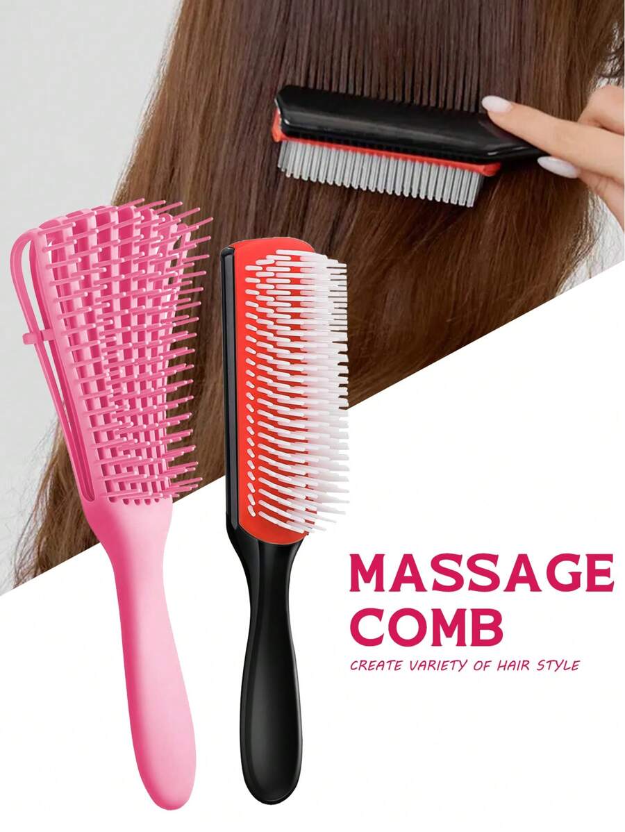 2pcs/Set Hair Brush Set: Curling Hair Brush, Detangling Brush, 9-Row Nylon Bristle Brush, Suitable For Short To Long Hair, Resin Material Won't Hurt Scalp, Ideal For 3/4abc Curly Hair, Quick And Easy To Brush Dry Or Wet Hair, Painless