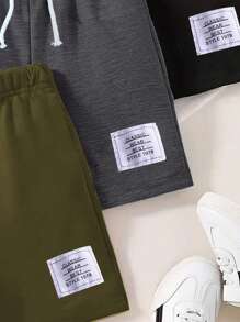 3入組男孩夏季休閒純色短褲套裝 - 軍綠色 - 查看 5