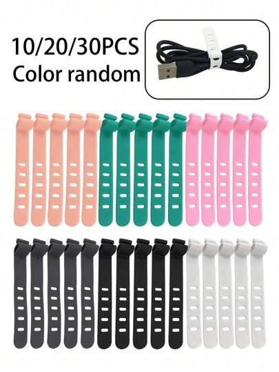6pcs Reusable Silicone Cable Ties, Suitable For Headphones, Phone Chargers, Mice, Audio Devices, Computers, Etc. For Home, Office, Kitchen, School (Random 6 Colors)