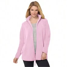 Woman Within Plus Size Zip-Front Microfleece Jacket - Pink - View 1
