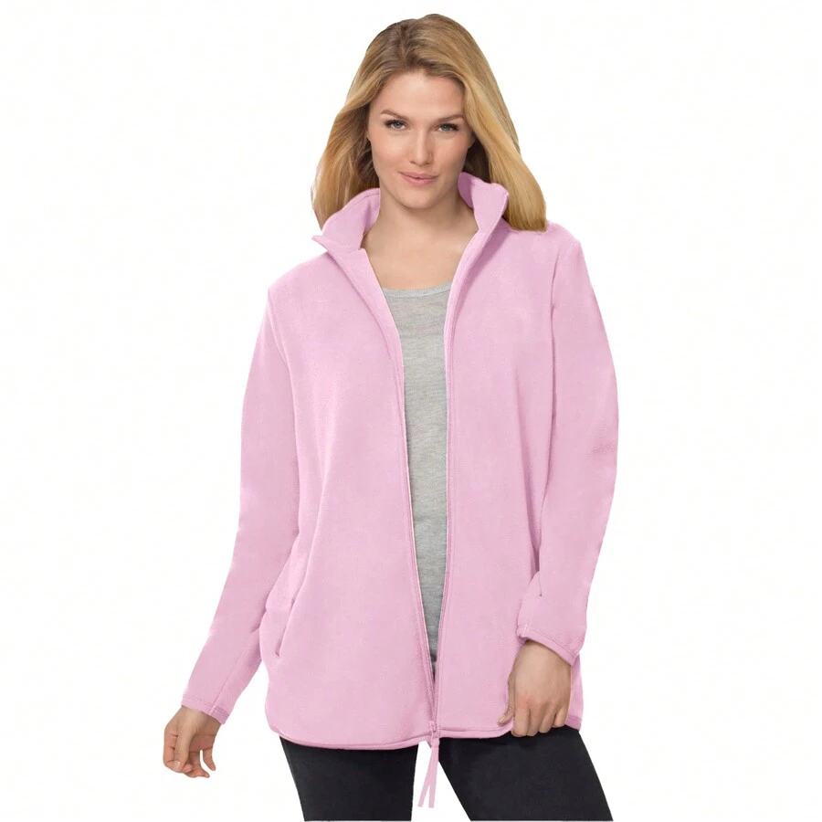 Woman Within Plus Size Zip-Front Microfleece Jacket - Pink - View 1