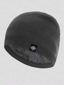 1pc Men's Dual Layer Thermal Lined Knit Cap, Solid Color Winter Warm Beanie Hat For Outdoor Sport, Travel, Riding, Casual Comfortable Snowflake Pattern Suitable For Daily Wear Halloween