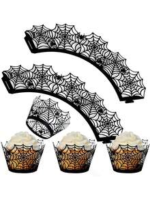 10pcs Halloween Spider Web Cupcake Wrappers, Spider Web Cupcake Liners For Halloween Party Decorations, Dessert Table, Bakery, Restaurant, Food Truck Best Gifts Home Decor Halloween Decor Room Decor - Multicolor - View 4