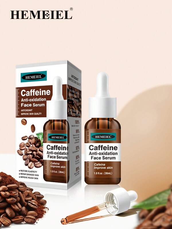 HEMEIEL Sérum facial de cafeína com ácido hialurônico, 1 peça, Essência hidratante e clareadora para o rosto, para mulheres e homens, dia e noite, Produtos para cuidados faciais
