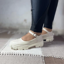 Mary Jane Sandal Black Patent Leather Buckle Tractor Sole Blogger Blogger Fashion Casual Social Woman - White - View 6