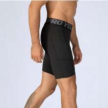 Pantalónes Corta para Hombre Casual, Licra Deportiva Gym Short Compresión Bolsa Celular - Negro - Ver 2