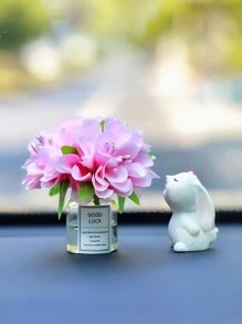 Mini Silk Flower Vase And Flower-Smelling Rabbit Car Interior Decoration Ornaments Auto Center Console Decoration Gadgets