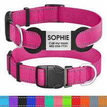 Personalized Nylon Dog Collars,Customized Reflective Pet Collars With Name Plate, Nylon Pet Collars, Engraved Dog ID Tags, Nice Pet Supplies - Hot Pink - View 10