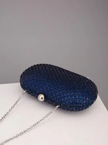 优雅时尚水钻装饰椭圆形手拿包，派对包非常适合派对婚礼舞会晚宴/宴会搭配节日派对礼服晚礼服和亮片礼服，迷人的水钻包 - 藏蓝色 - 查看 5
