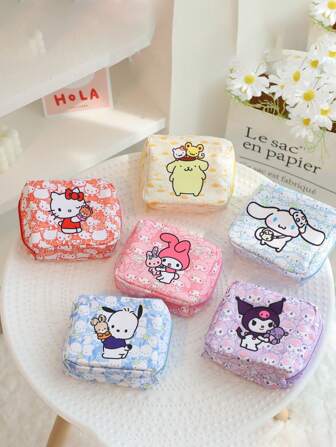 Sanrio 1pc Adorable Cartoon HelloKittys Colome Sanitary Storage Bag Portable Large Capacity Cosmetic Organizer With Cute Design Carry-On Travel Friendly For Travel Storage Bag,Makeup Bag,Cosmetic Bag,Vacation Organizer,Large Capacity Makeup Organizer Makeup Case, For Lipstick, Brush, Skincare, Mobile Phone, Coin, Small Items, For Home,Gift,Vacation And Festival Halloween Christmas Multifunctional Use,Boho Vibes