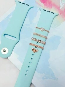 5 chiếc khóa cài dây đồng hồ đính đá, phụ kiện trang trí dây đồng hồ bằng kim loại dễ thương, tương thích với dòng (Không bao gồm dây đồng hồ) - Hoa hồng vàng - Xem 3
