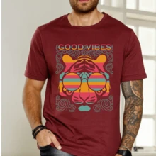 Good Vibes Colorfull T-Shirt New Release 100% Cotton Men's Top High Quality Exclusive - 酒紅色 - 查看 1