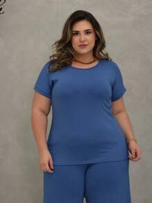 PLUS SIZE SUMMER PANTACURT SET - 藍色牛仔褲 - 查看 9