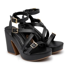 Women's Platform Sandal With Thick Block Heel, Strappy Details, Light And Comfortable, Summer Launch - màu đen - Xem 1