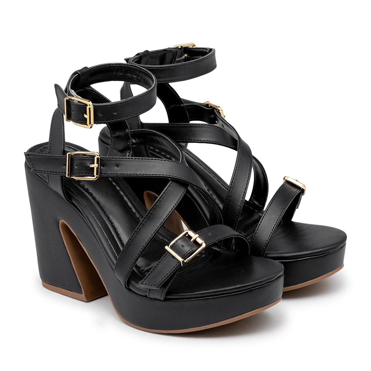 Women's Platform Sandal With Thick Block Heel, Strappy Details, Light And Comfortable, Summer Launch - màu đen - Xem 1