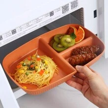 餐盘套装，优质分量控制盘，不易破碎，野餐塑料盘，可重复使用，适用于微波炉和洗碗机，成人儿童餐具。创意餐盘，3格，时尚设计，蛋白质