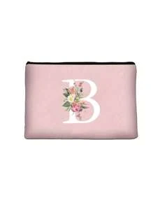 1pc Letter Initial Printed Cosmetic Bag, Pink Small Size, White A-Z Letter, Makeup Bag, Portable Toiletry Bag, Teacher's Day Gift, Reusable Makeup Bag, Women Minimalist Large Capacity Travel Makeup Bag - Pink - View 22