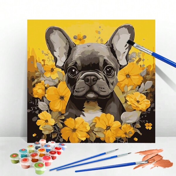 Paint By Number Canvas Painting Kits Dog 30x40cm/11.8x15.7in Animal Pictures By Numbers Paint Kit For Adults Flower Picture For Living Room Home Decoration