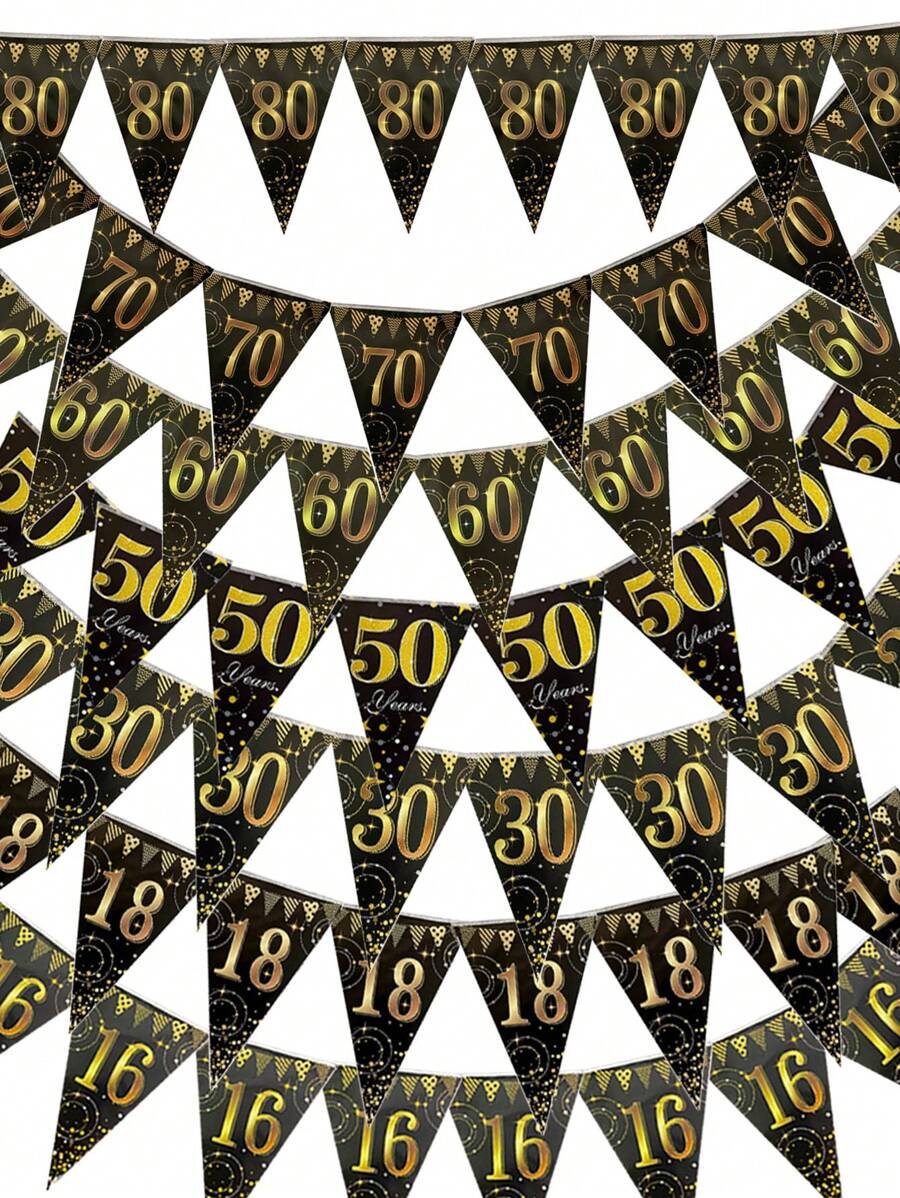 12 面旗帜 50/60/70/80 岁生日派对装饰三角旗横幅，黑金色 50/60/70/80 岁横幅三角旗派对配件适用于 50/60/70/80 岁生日婚礼周年派对装饰用品、圣诞节