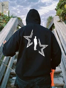 Nam In Sao Thả vai Lót nhiệt Hoodie - màu đen - Xem 1
