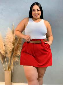 Short Saia Social Alfaiataria Com Cinto Plus Size Tamanho 44 Ao 50 - Vermelho - Visão 2