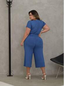 PLUS SIZE SUMMER PANTACURT SET - 藍色牛仔褲 - 查看 8