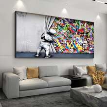 1 Pieza Impresión en lienzo de arte callejero con graffiti, decoración de pared con amor, póster de arte para sala de estar en el hogar, sin marco, cortina, arte de pared