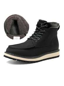 Men's Moc Toe Boot Fashion Comfort Casual Wedge Boots Fluff Lining - Black - View 1