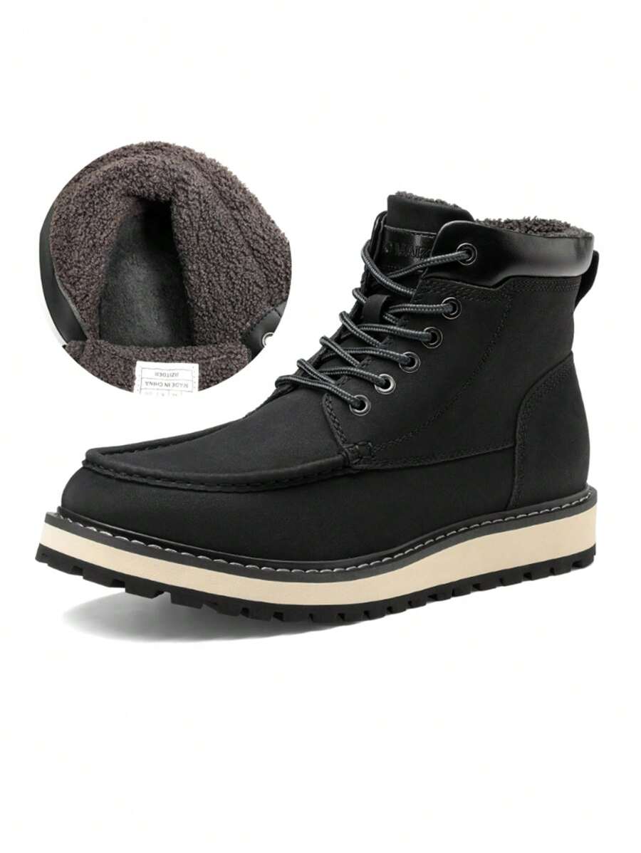 Men's Moc Toe Boot Fashion Comfort Casual Wedge Boots Fluff Lining - Black - View 1