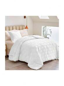 Juego de Funda Duvet para Edredon Matrimonial, Cubierta para Edredón con Cierre de Botones, incluye 2 Fundas para Almohada, Ultra Suave Microfibra, figura Rombos - Blanco - Ver 1