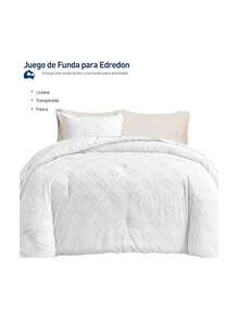 Juego de Funda Duvet para Edredon Matrimonial, Cubierta para Edredón con Cierre de Botones, incluye 2 Fundas para Almohada, Ultra Suave Microfibra, figura Rombos - Blanco - Ver 3