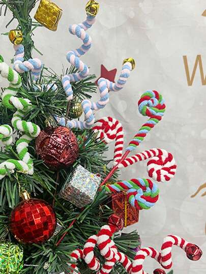 1 件圣诞铃铛树枝圣诞树装饰 - 红色、白色、绿色扭曲棒棒糖树枝花瓶树吊坠适用于节日派对圣诞装饰，圣诞节