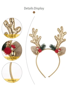 1 pièce Bandeau de décoration de Noël, clochettes de Noël, bois de cerf pailleté, accessoire de tête joyeux pour fête, ambiance festive idéale