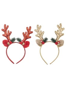 1 pièce Bandeau de décoration de Noël, clochettes de Noël, bois de cerf pailleté, accessoire de tête joyeux pour fête, ambiance festive idéale