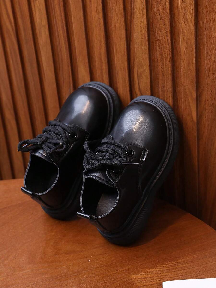 1 Pair Kids' Leather Look PU Shoes With Non-Slip Soles And Lace Closure
