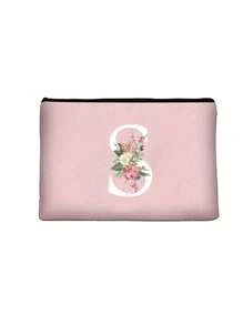 1pc Letter Initial Printed Cosmetic Bag, Pink Small Size, White A-Z Letter, Makeup Bag, Portable Toiletry Bag, Teacher's Day Gift, Reusable Makeup Bag, Women Minimalist Large Capacity Travel Makeup Bag - Pink - View 18