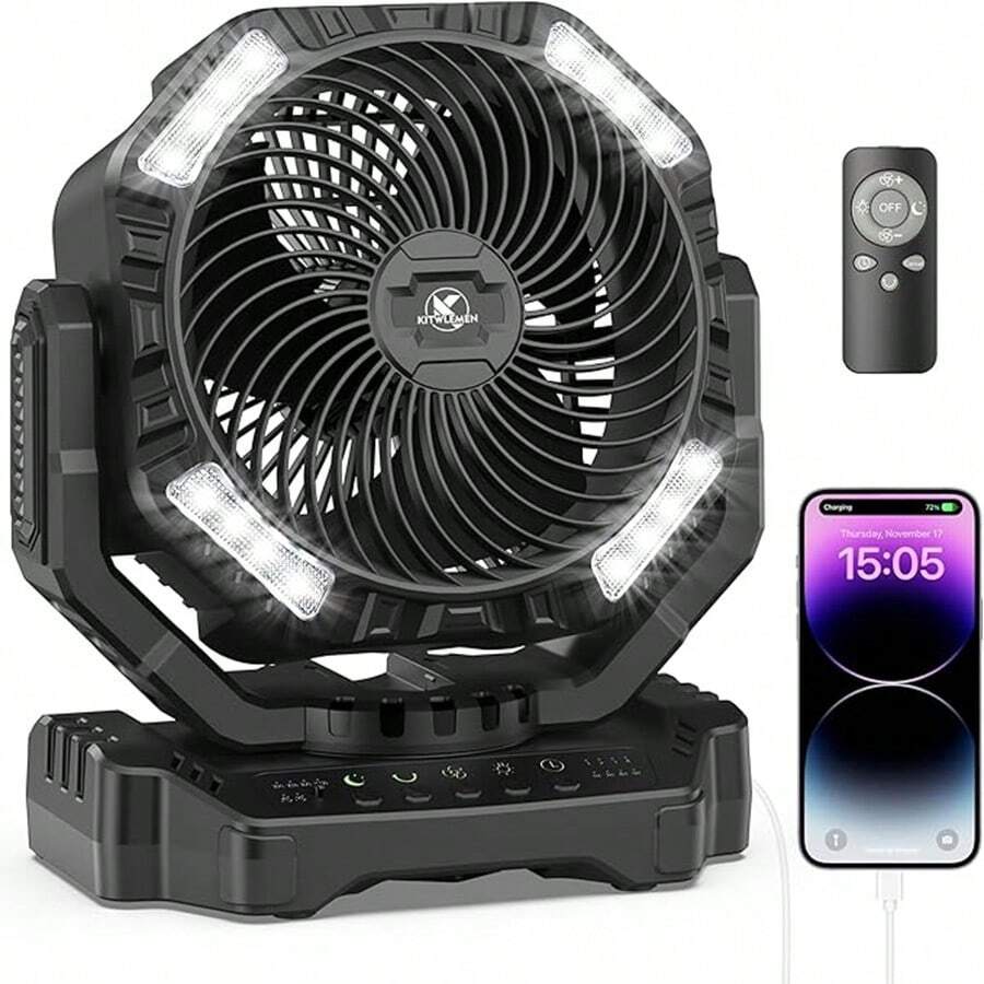 40000mAh Rechargeable Fan, Battery Operated Oscillating Outdoor Fan, Battery Powered Table Fan For Home Hurricane Jobsite Garage, Portable Tent Fan With Remote Light Hook For Camping Trip RV - D13-black - View 1