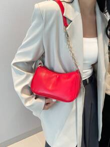 Small Square Shoulder Bag, New Minimalist Fashion Underarm Handbag, Unique Design - Red - View 7