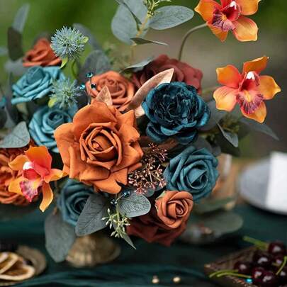 50pcs, Centerpieces Flower Decoration, Shade Of 1970s Artificial Flowers Arrangement, Vintage Style Foam Fake Roses For DIY Bouquets Boutonnieres Centerpieces, Wedding Bridal Shower Engagement Birthday Party Supplies, Holiday Ornaments, Holiday Accessory