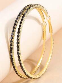 Exaggerated Large Hoop Earrings For Women, Simple Fashion Rhinestone Decor Big Circular Earrings - Multicolor - View 16