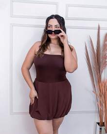 Short Strapless Balloon Dress For Women - 鏽棕色 - 查看 1