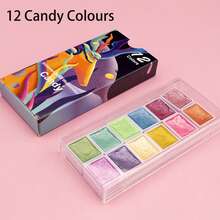 1 件 6/12 色固体水彩颜料，珍珠金属色、马卡龙色、复古色和糖果色，绘画和美甲使用，湿润时色彩鲜艳，创作您自己的绘画和美甲杰作 - 彩色 - 查看 11