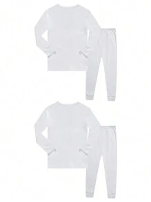 4pcs/Set Young Girl Boys/Girls Solid Color Long Sleeve T-Shirt & Leggings Pajama Set, Autumn