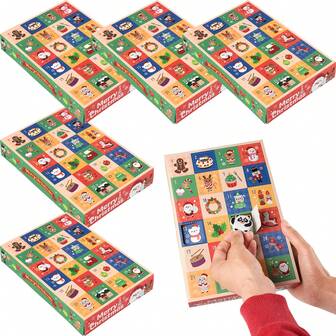 5 Pcs Christmas Gift Boxes 24 Grid Cartoon Reindeer Snowman Creative Gift Box Santa Claus Gingerbread Man Xmas Advent Calendar Boxes For Christmas Birthday Party Decoration Supplies